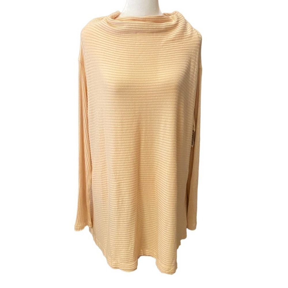 Free people peach ribbed high neck long sleeve sweater tunic top size Large